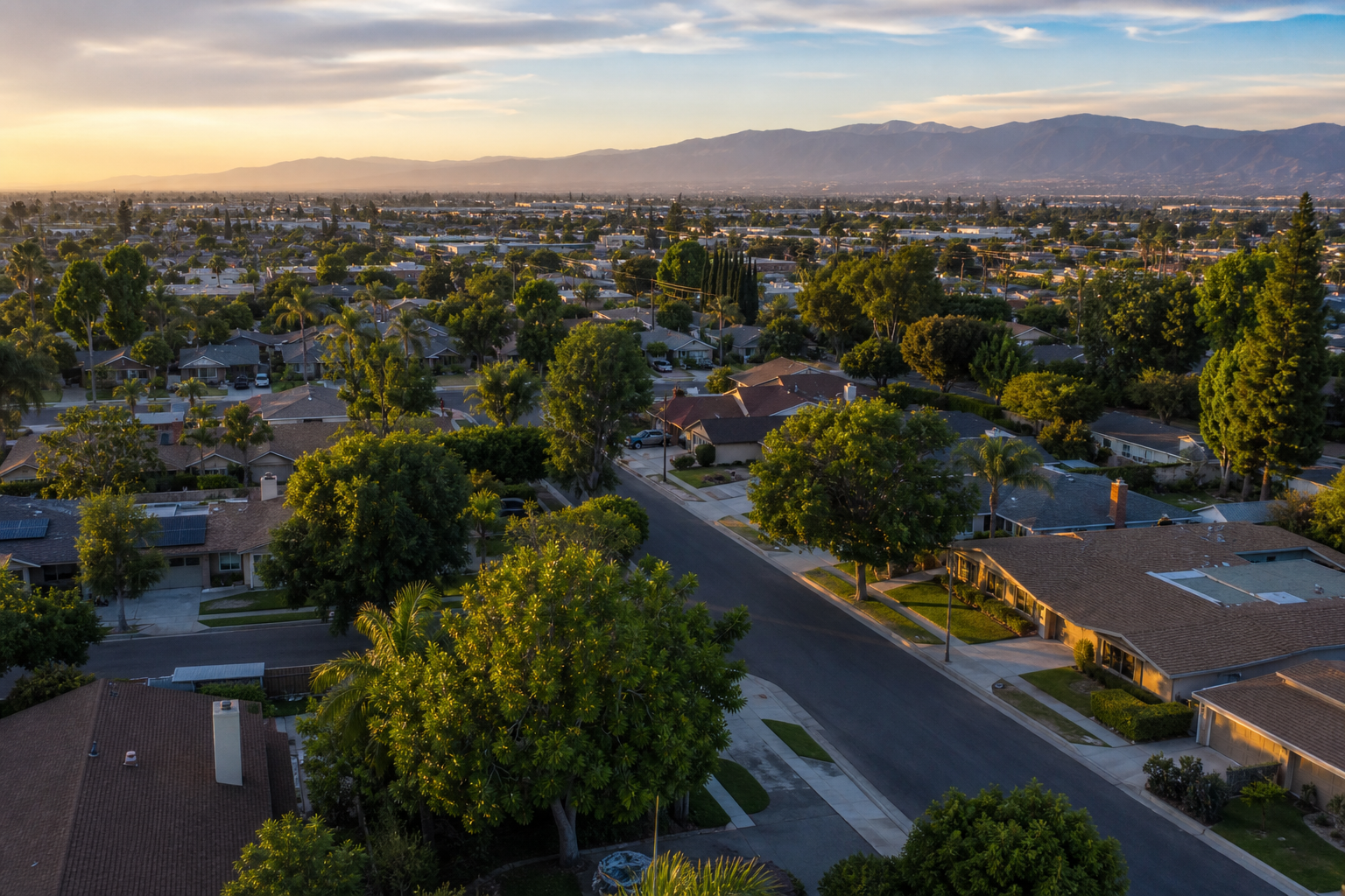 A residential street in Garden Grove, Orange County, California